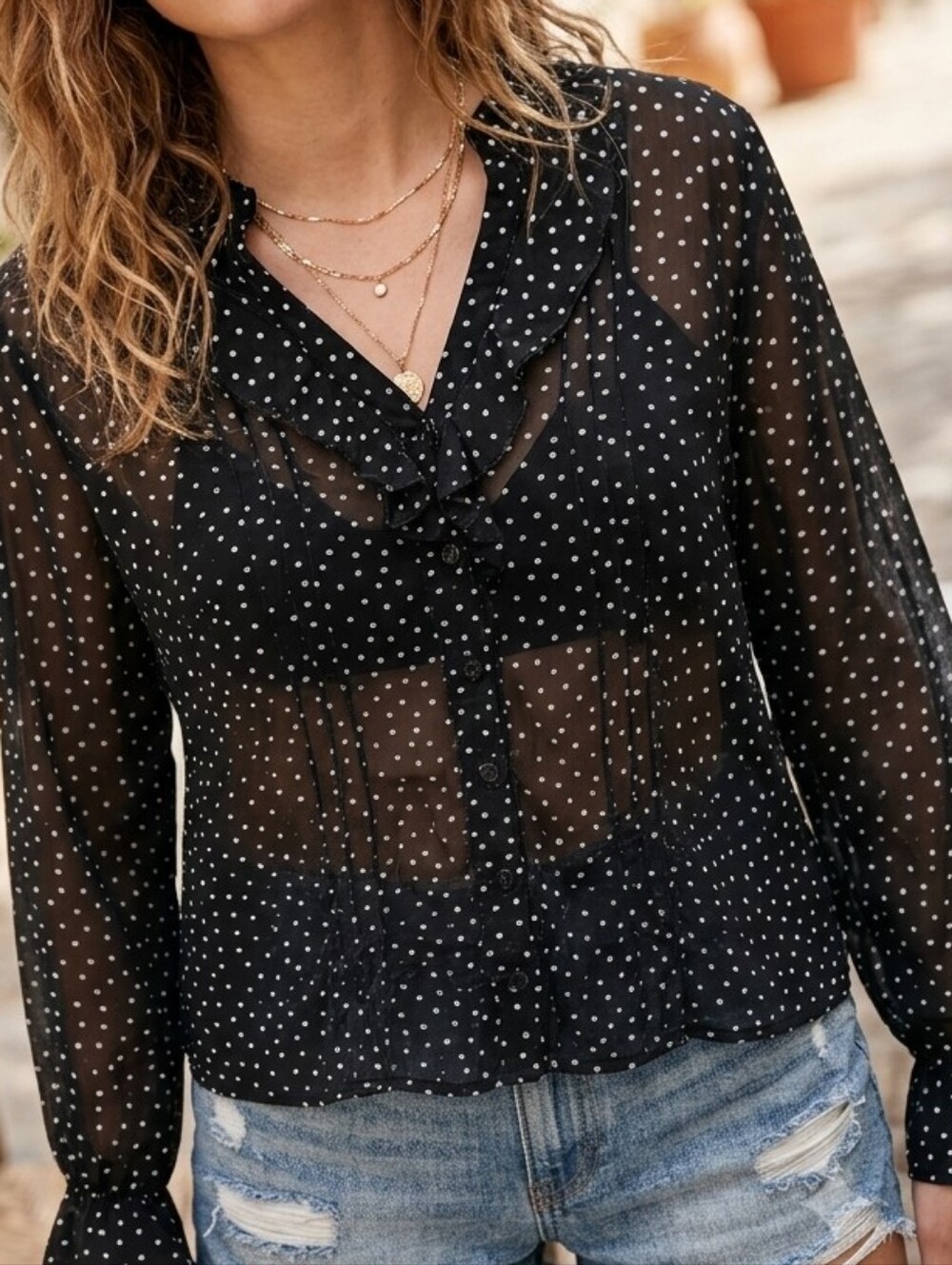 Debenhams Ruffle Sheer Polka Dot Blouse Whimsygoth Office Siren Top